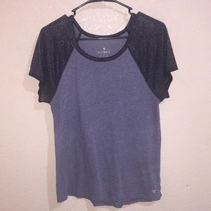 AE gray t-shirt with sparkle detailed shoulders